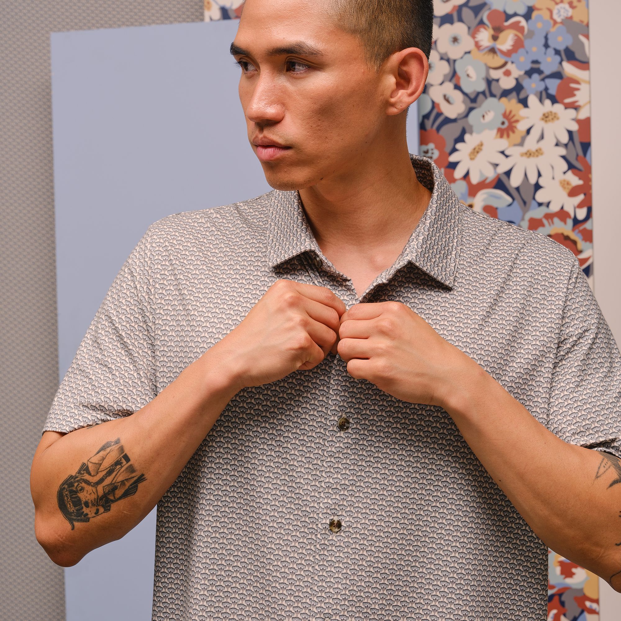TravisMathew X Liberty London Men's Comfortknit Wood Flower Golf Button-Up Shirt product image