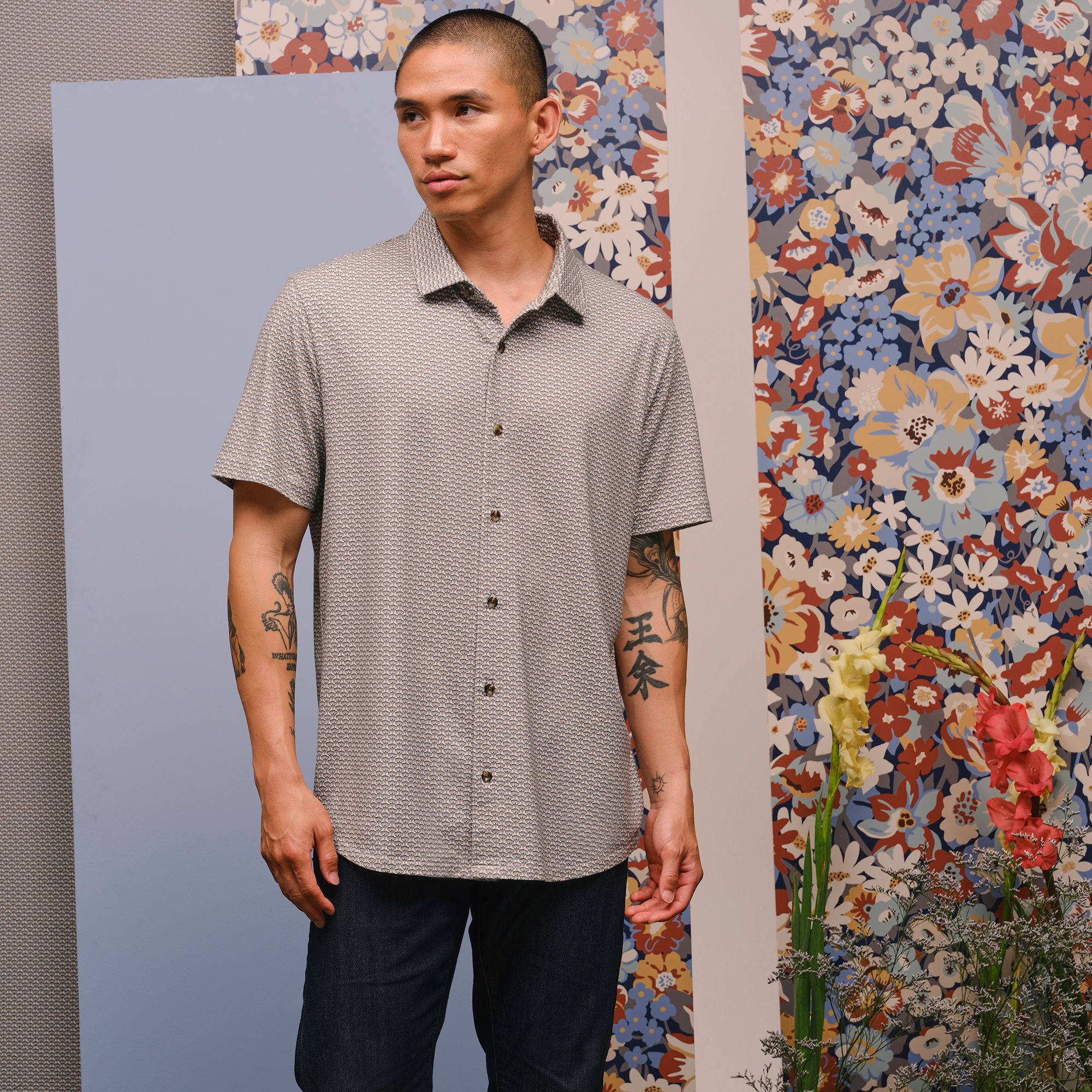 TravisMathew X Liberty London Men's Comfortknit Wood Flower Golf Button-Up Shirt product image