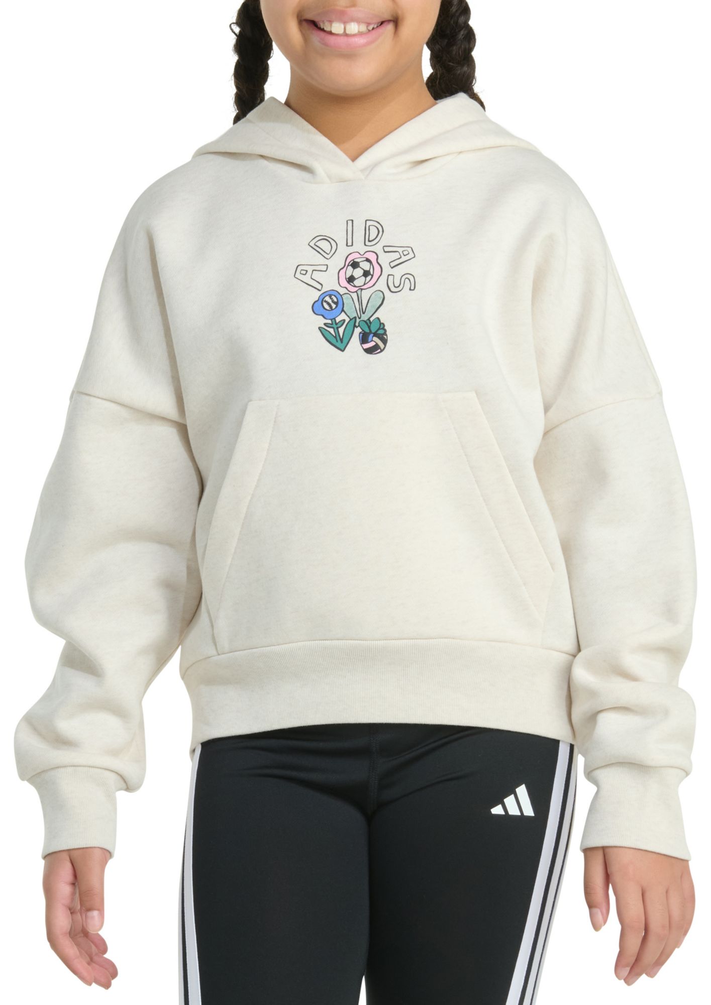 adidas Girls' Heather Multi Graphic Fleece Pullover Hoodie product image