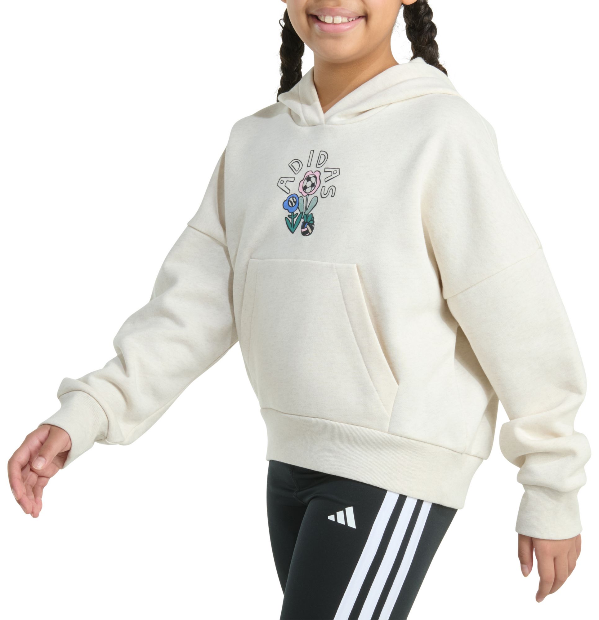 adidas Girls' Heather Multi Graphic Fleece Pullover Hoodie product image