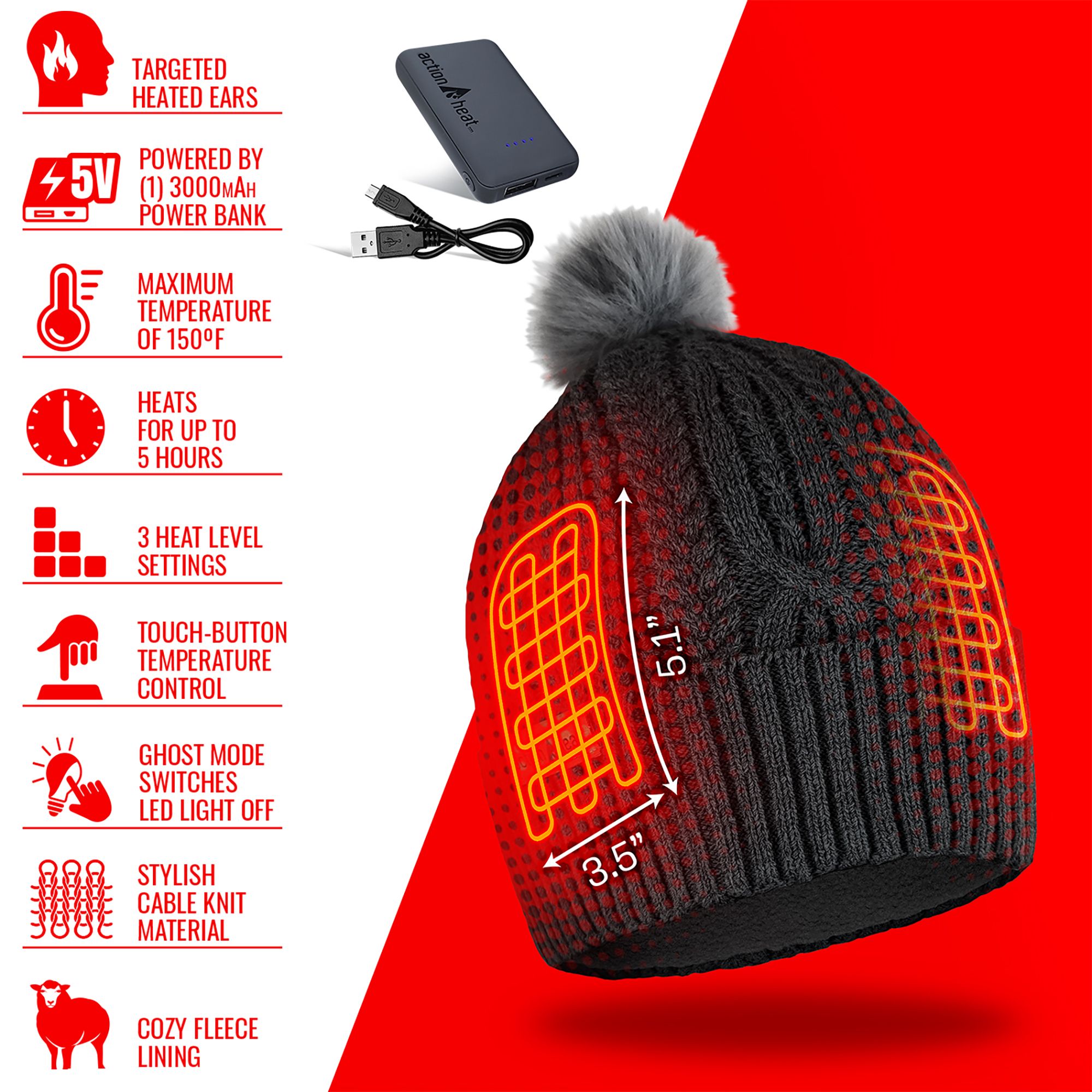 ActionHeat 5V Cable Knit Heated Hat