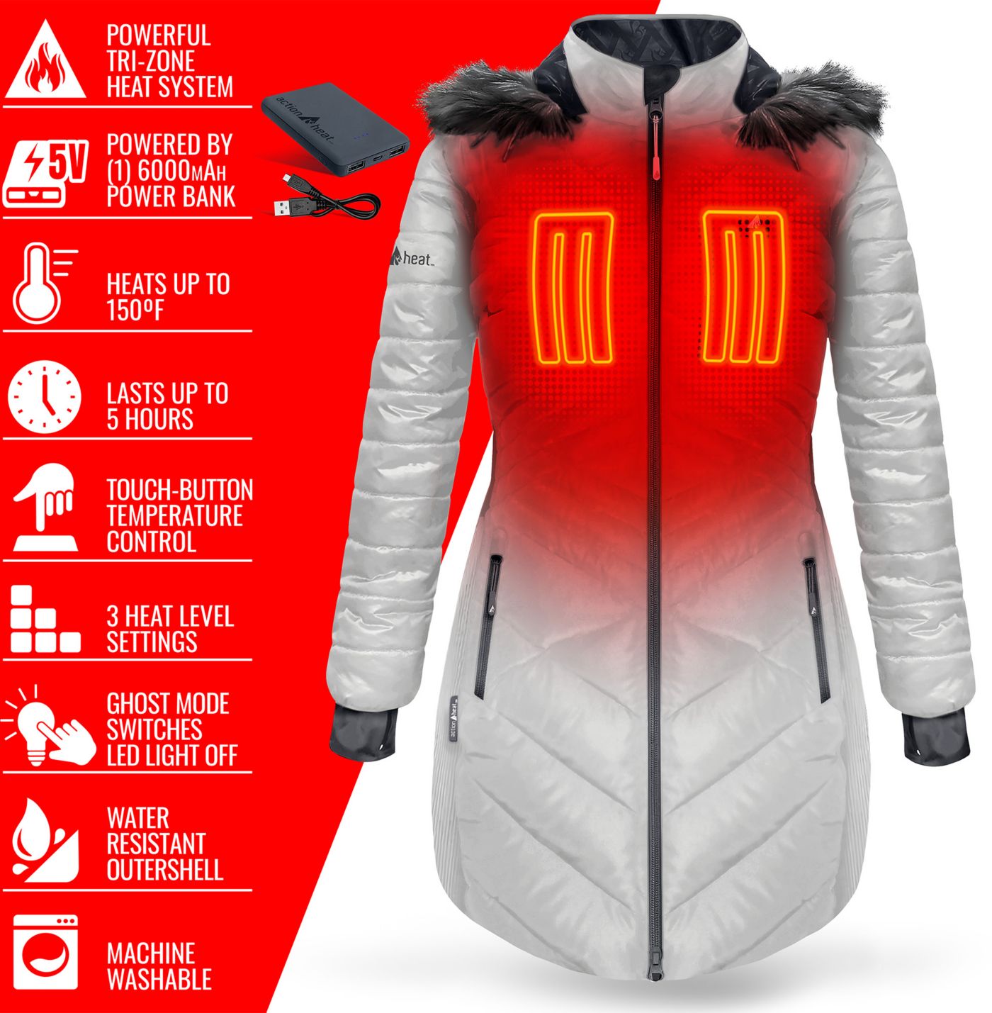 Actionheat women's 5v heated puffer jacket hotsell