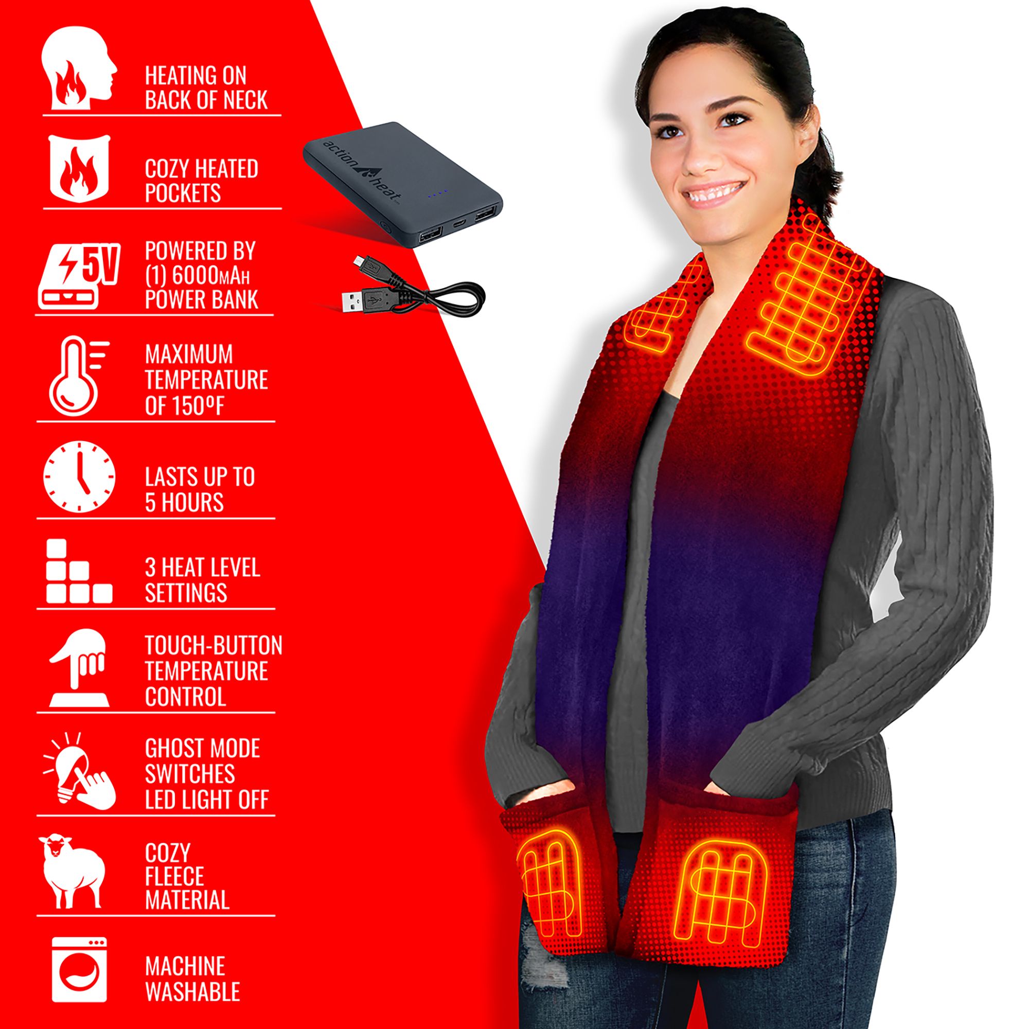 ActionHeat Adult 5V Battery Heated Fleece Scarf product image