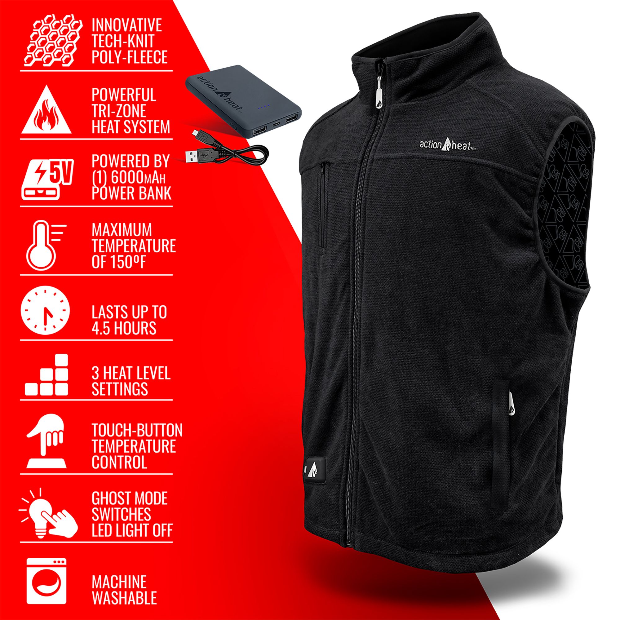 ActionHeat Men's 5V Performance Fleece Battery Heated Vest product image