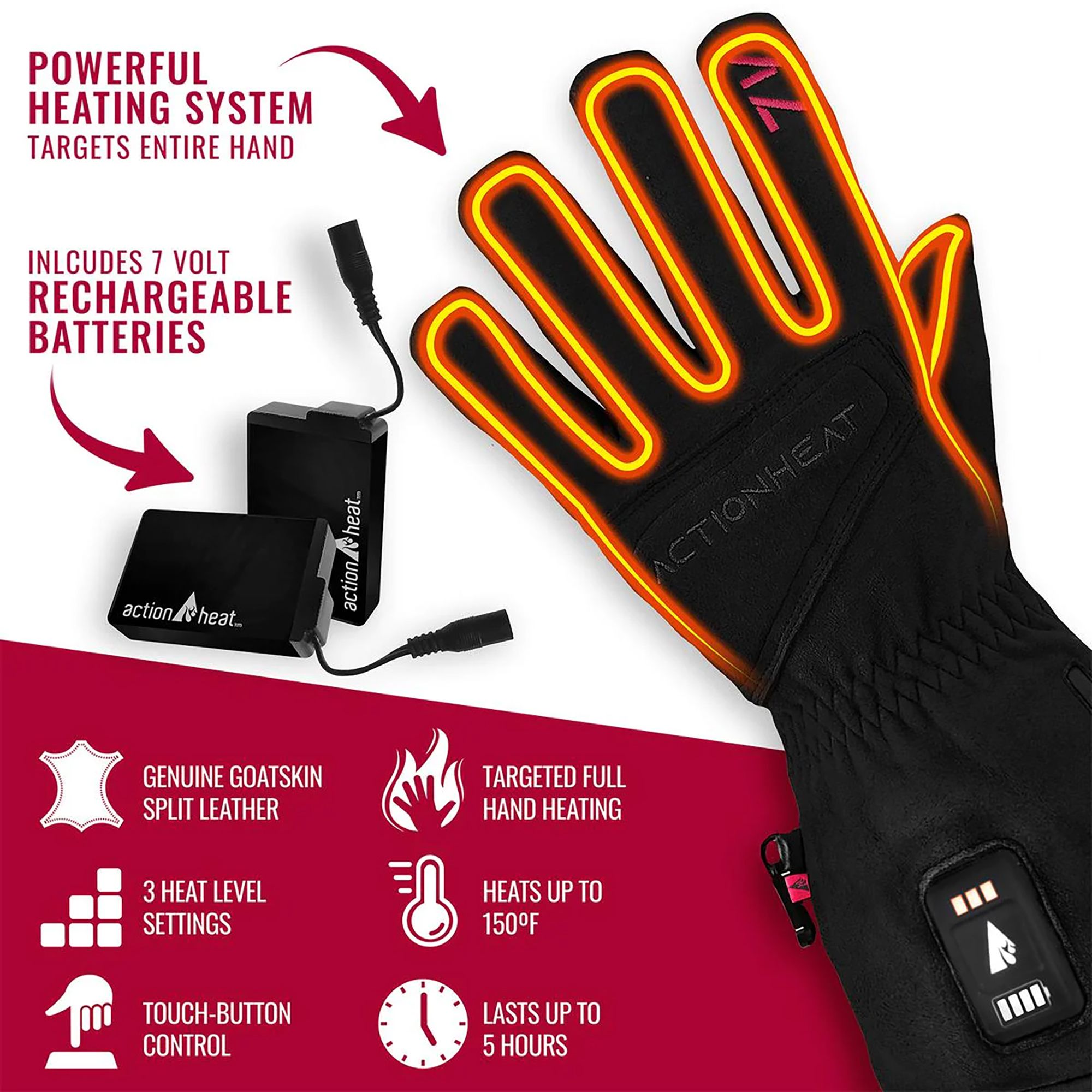 ActionHeat Men's 7V Rugged Leather Heated Work Gloves