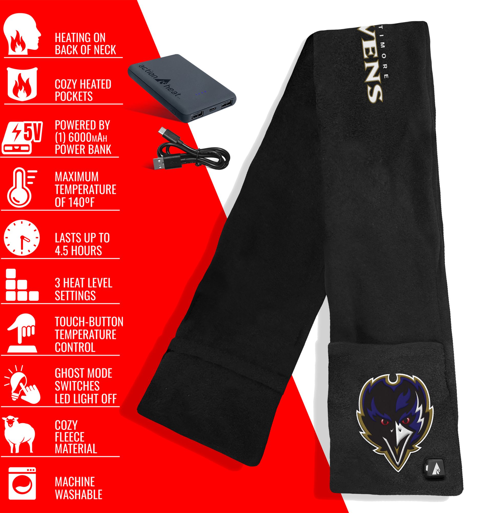 ActionHeat Baltimore Ravens 5V Battery Heated Scarf product image
