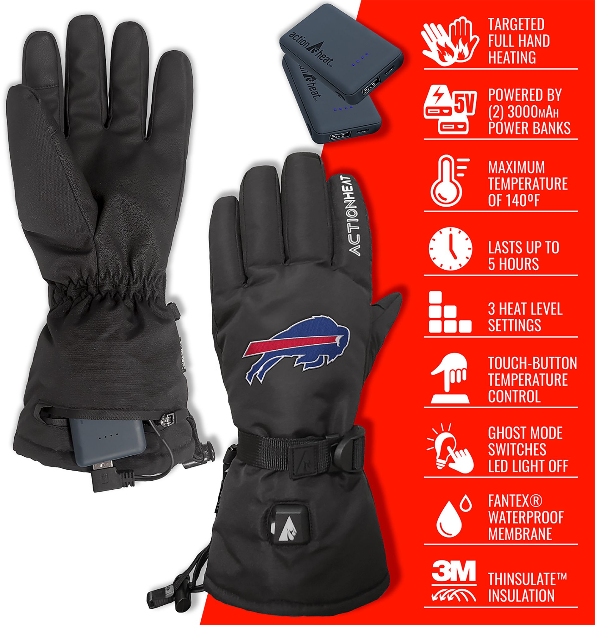 ActionHeat Adult Buffalo Bills 5V Premium Battery Heated Gloves product image
