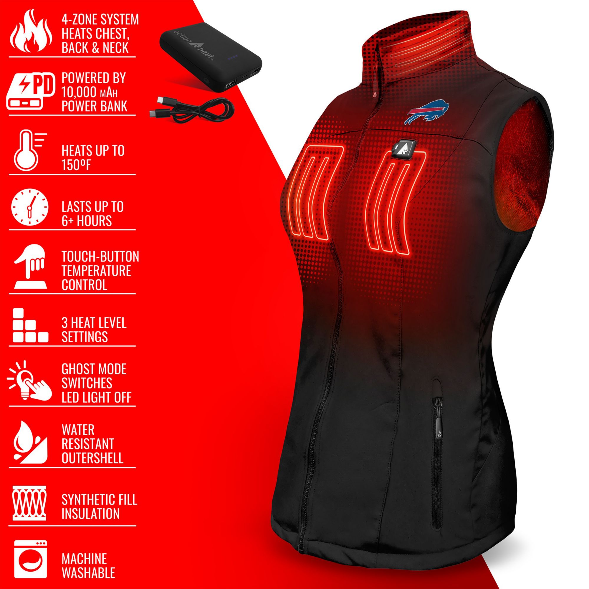 ActionHeat Women's Buffalo Bills Black 5V Battery Heated Softshell Vest product image