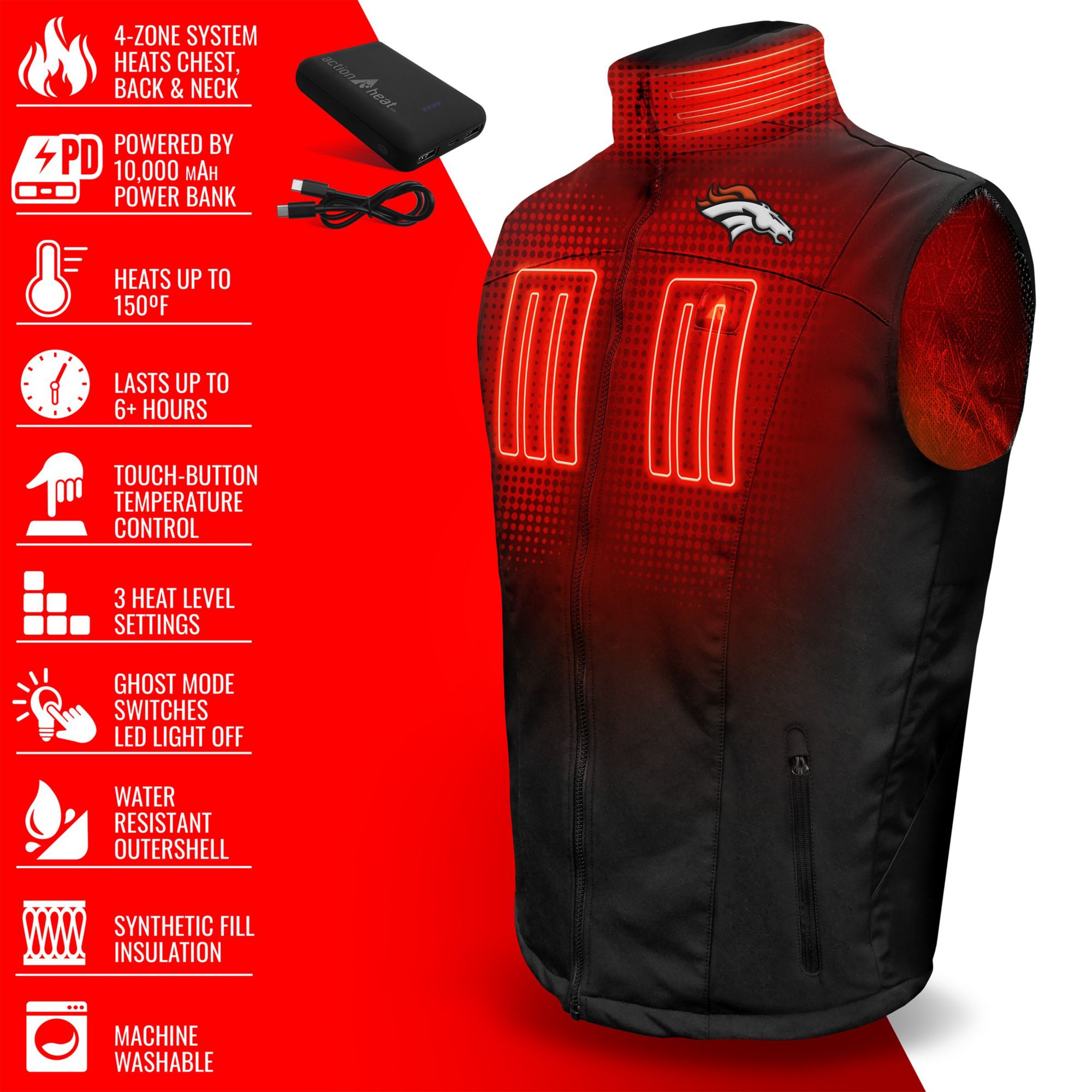 ActionHeat Men's Denver Broncos Black 5V Battery Heated Softshell Vest product image