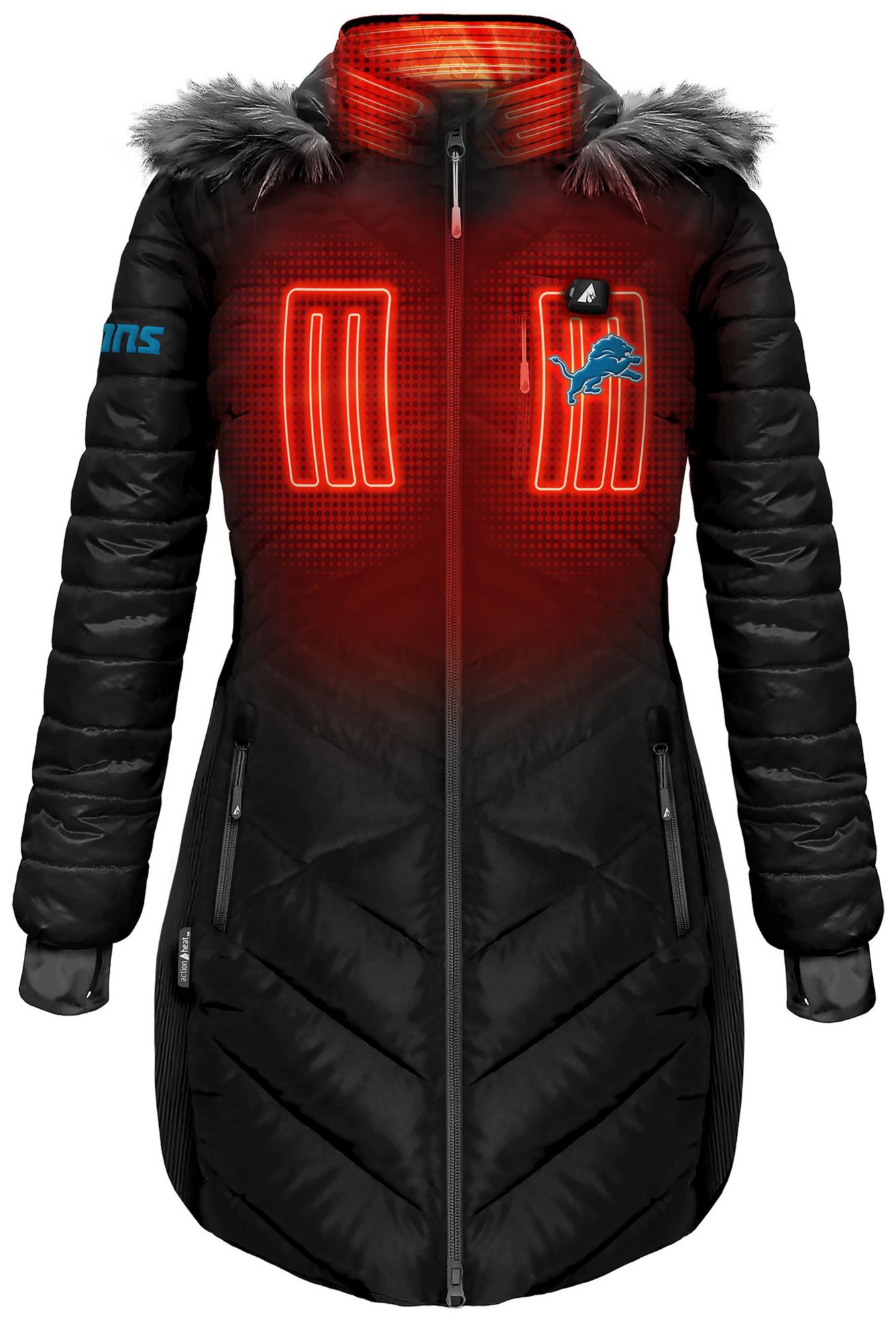 ActionHeat Women's Detroit Lions Black 5V Battery Heated Puffer Jacket product image