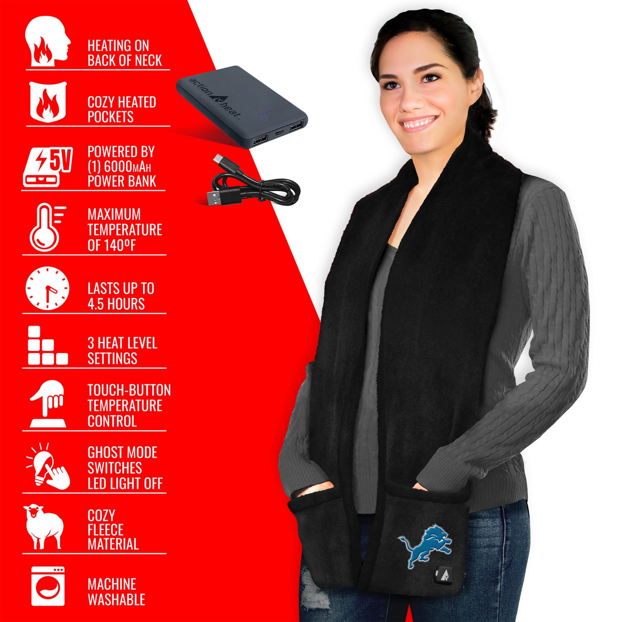 ActionHeat Detroit Lions 5V Battery Heated Scarf product image