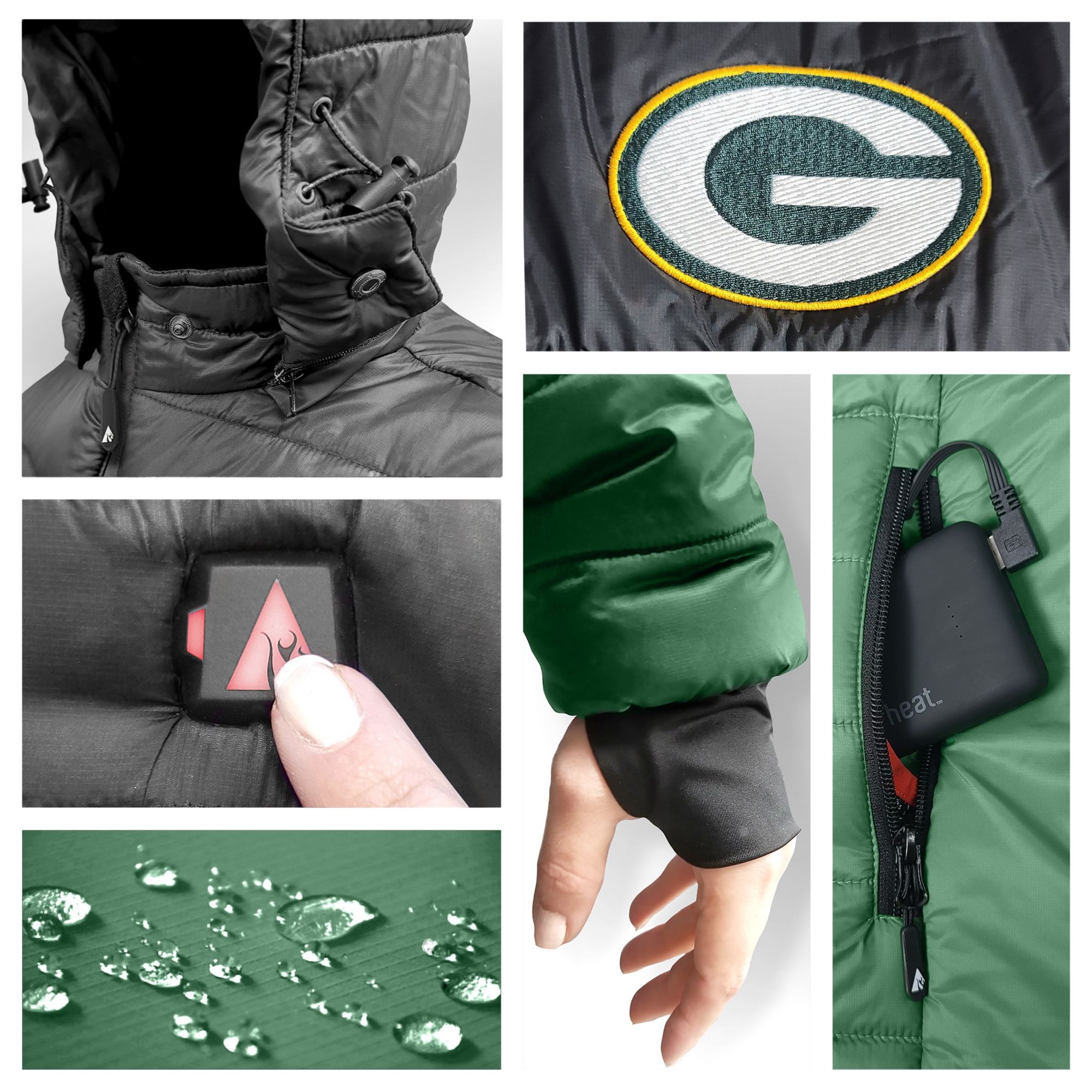 ActionHeat Men's Green Bay Packers Green 5V Battery Heated Puffer Jacket product image