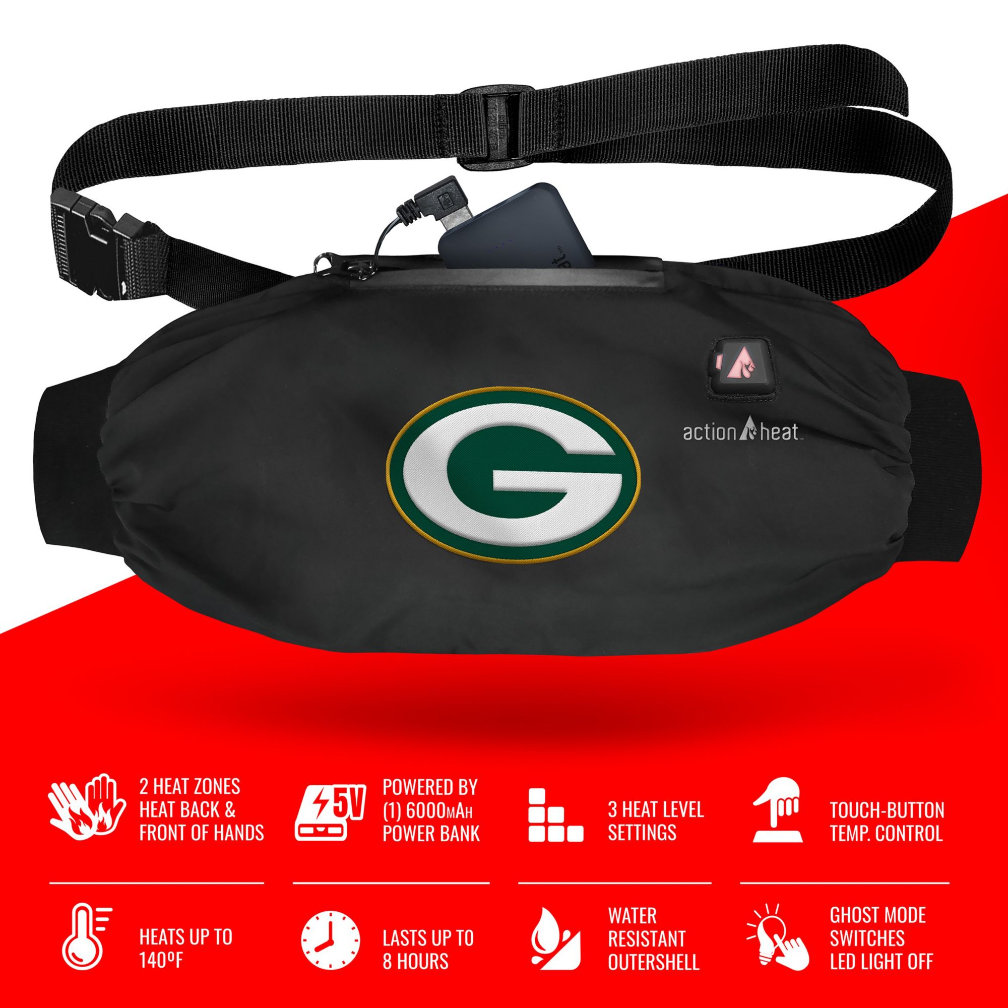 ActionHeat Green Bay Packers 5V Battery Heated Hand Muff Warmer product image