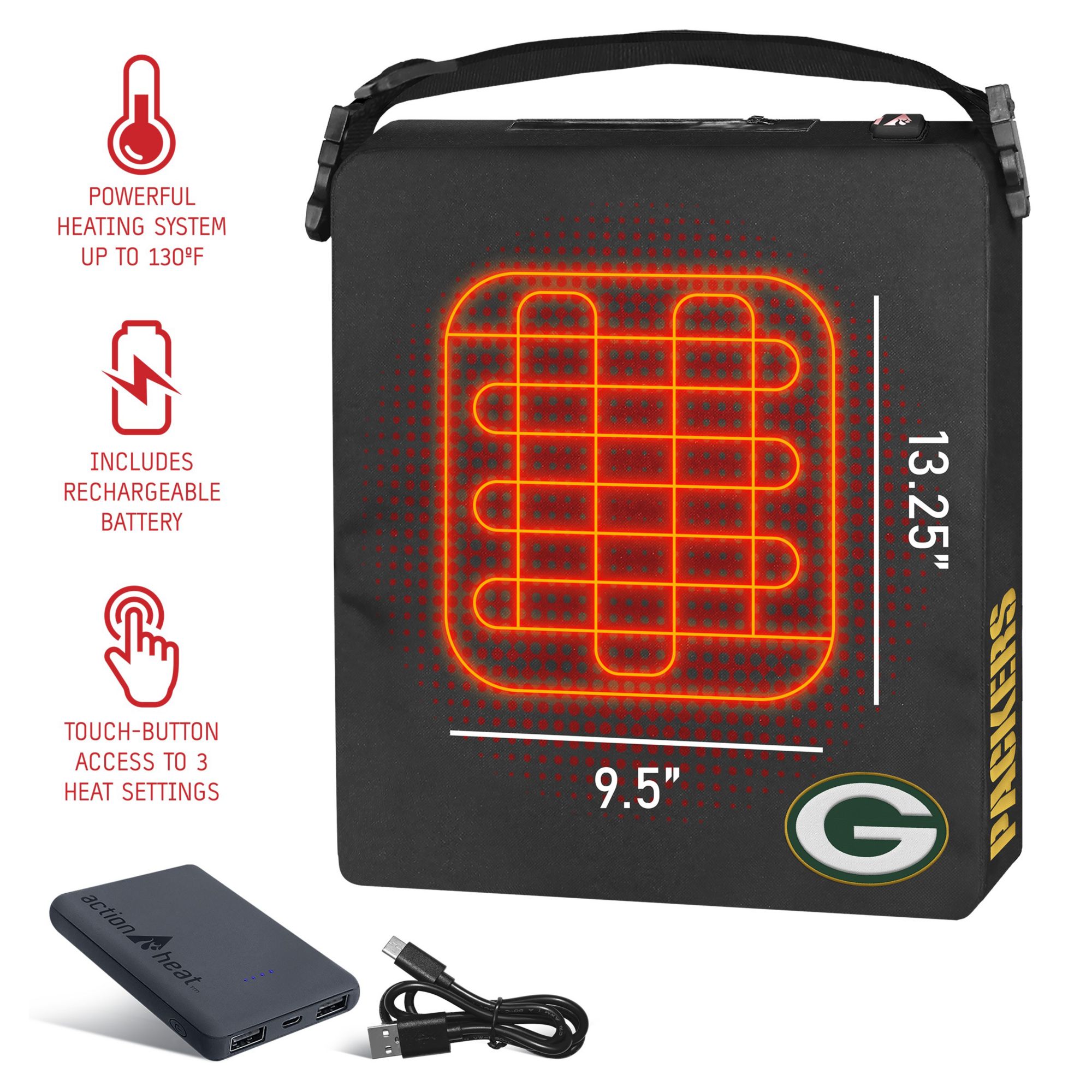 ActionHeat Green Bay Packers 5V Heated Seat Cushion product image