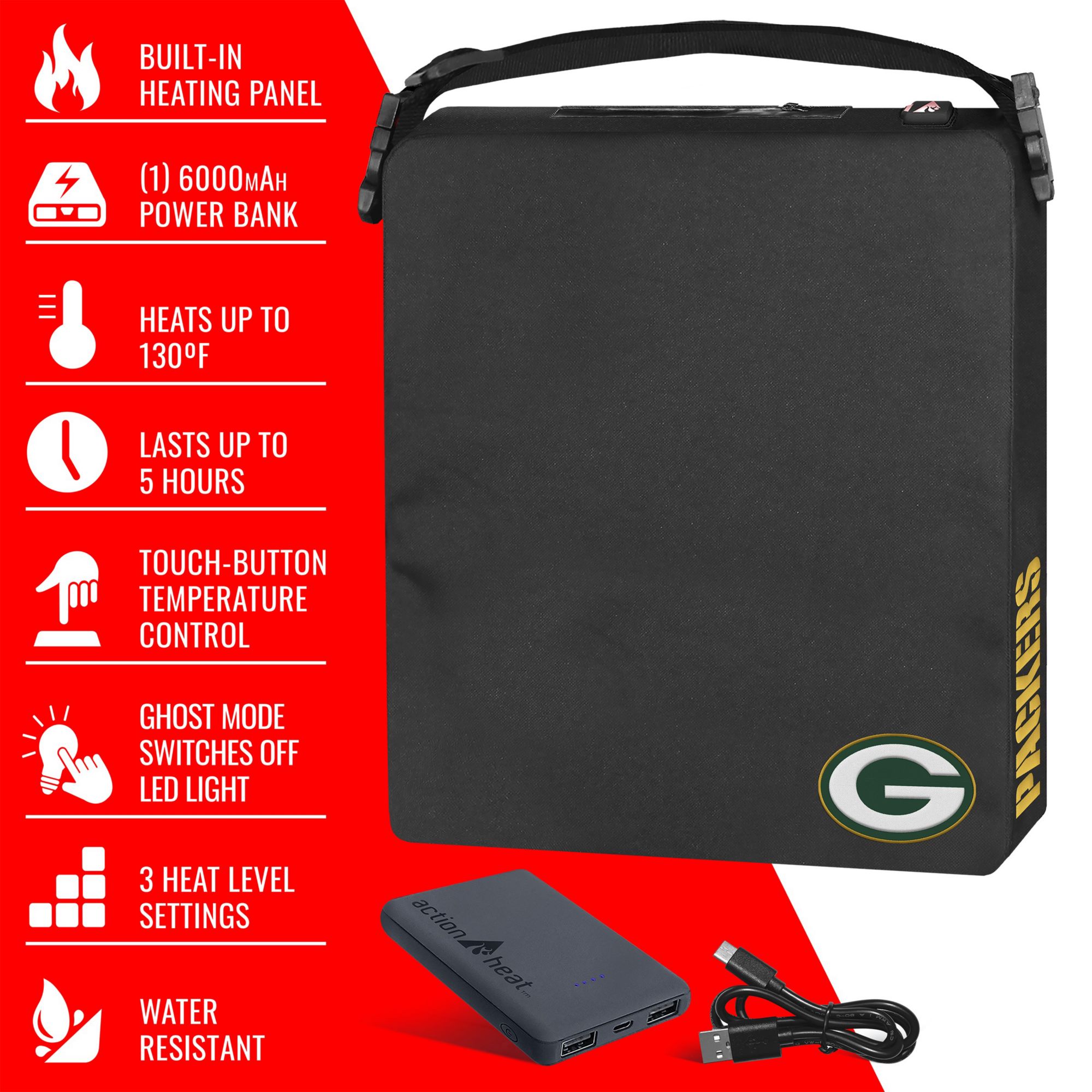 ActionHeat Green Bay Packers 5V Heated Seat Cushion product image