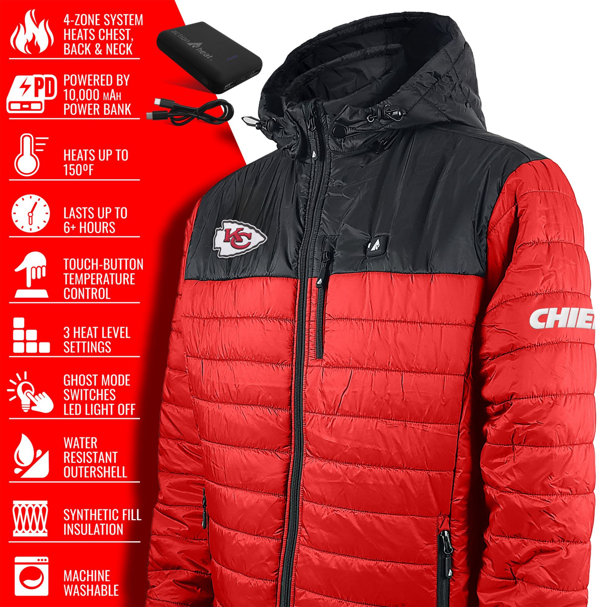 ActionHeat Men's Kansas City Chiefs Red 5V Battery Heated Puffer Jacket product image