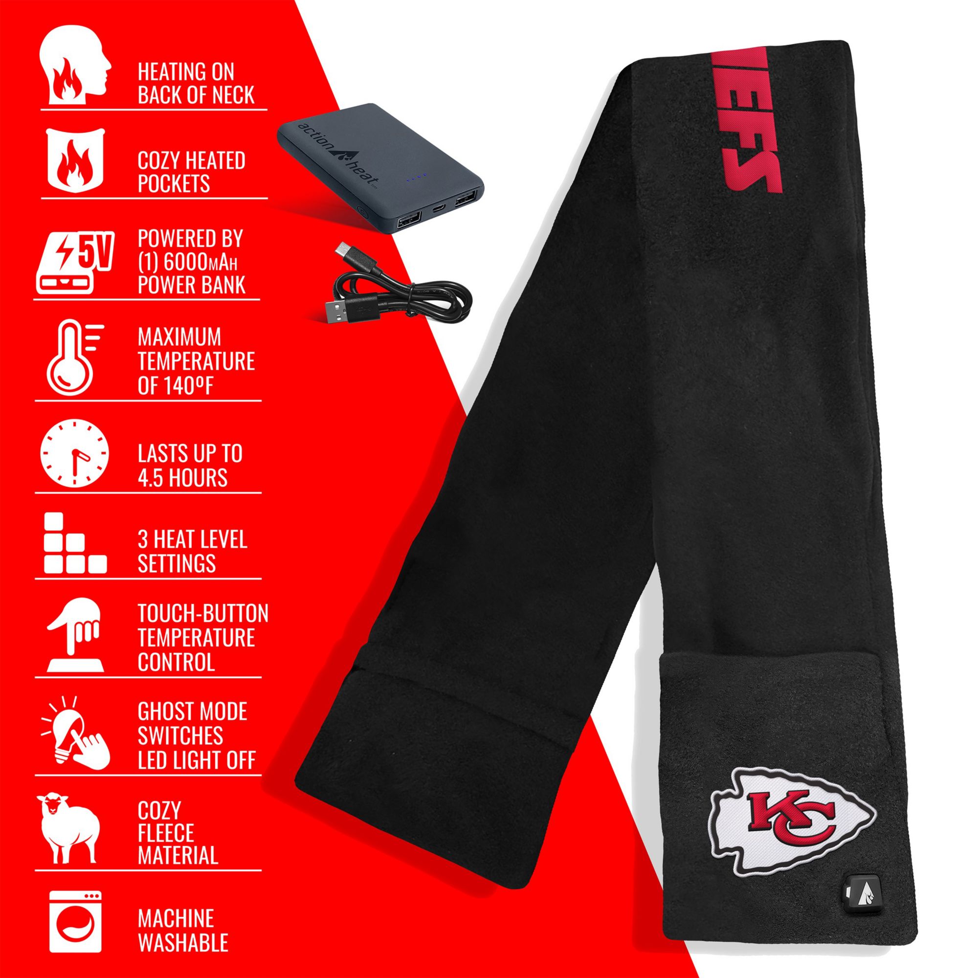 ActionHeat Kansas City Chiefs 5V Battery Heated Scarf product image