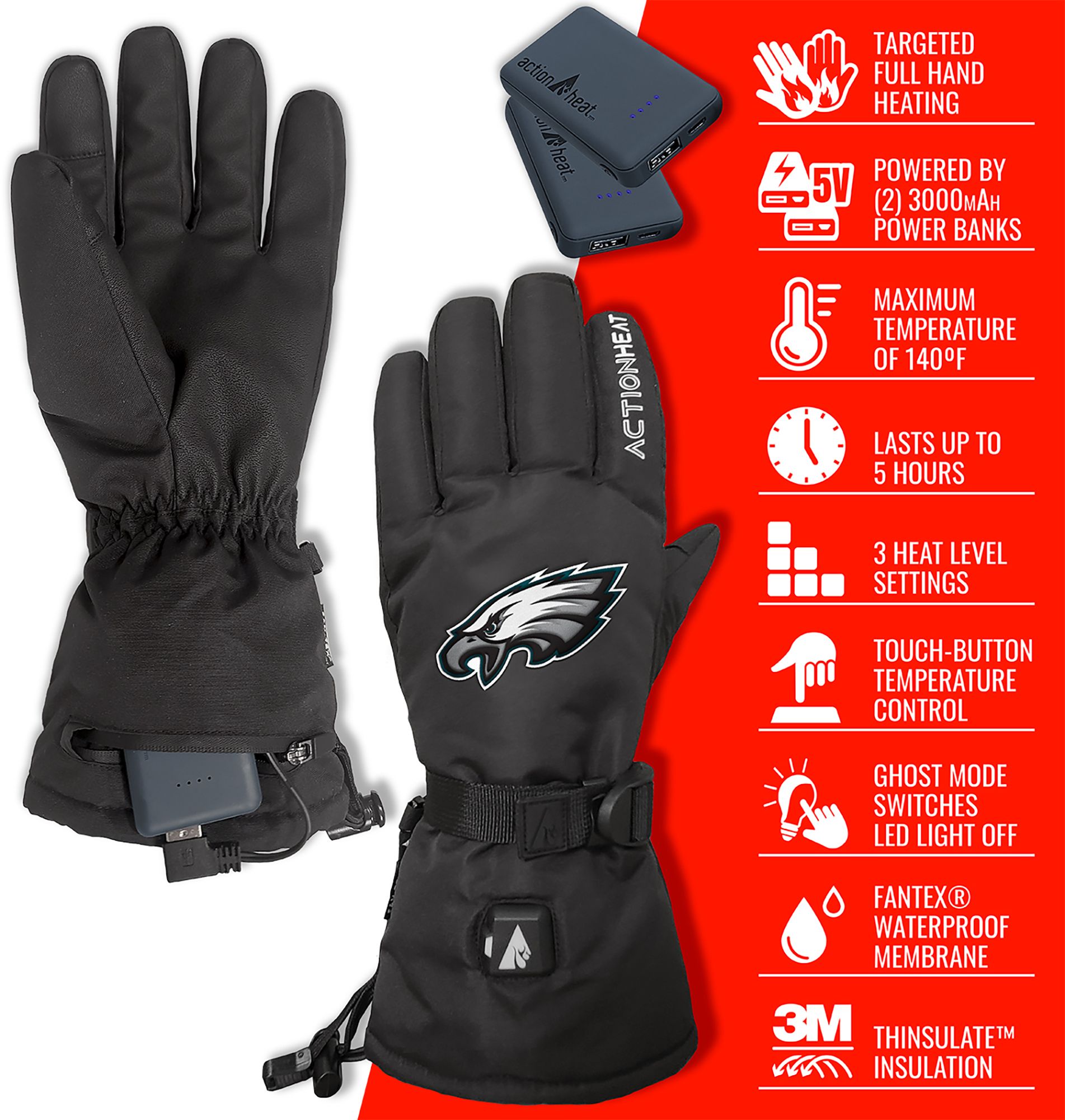 ActionHeat Adult Philadelphia Eagles 5V Premium Battery Heated Gloves product image