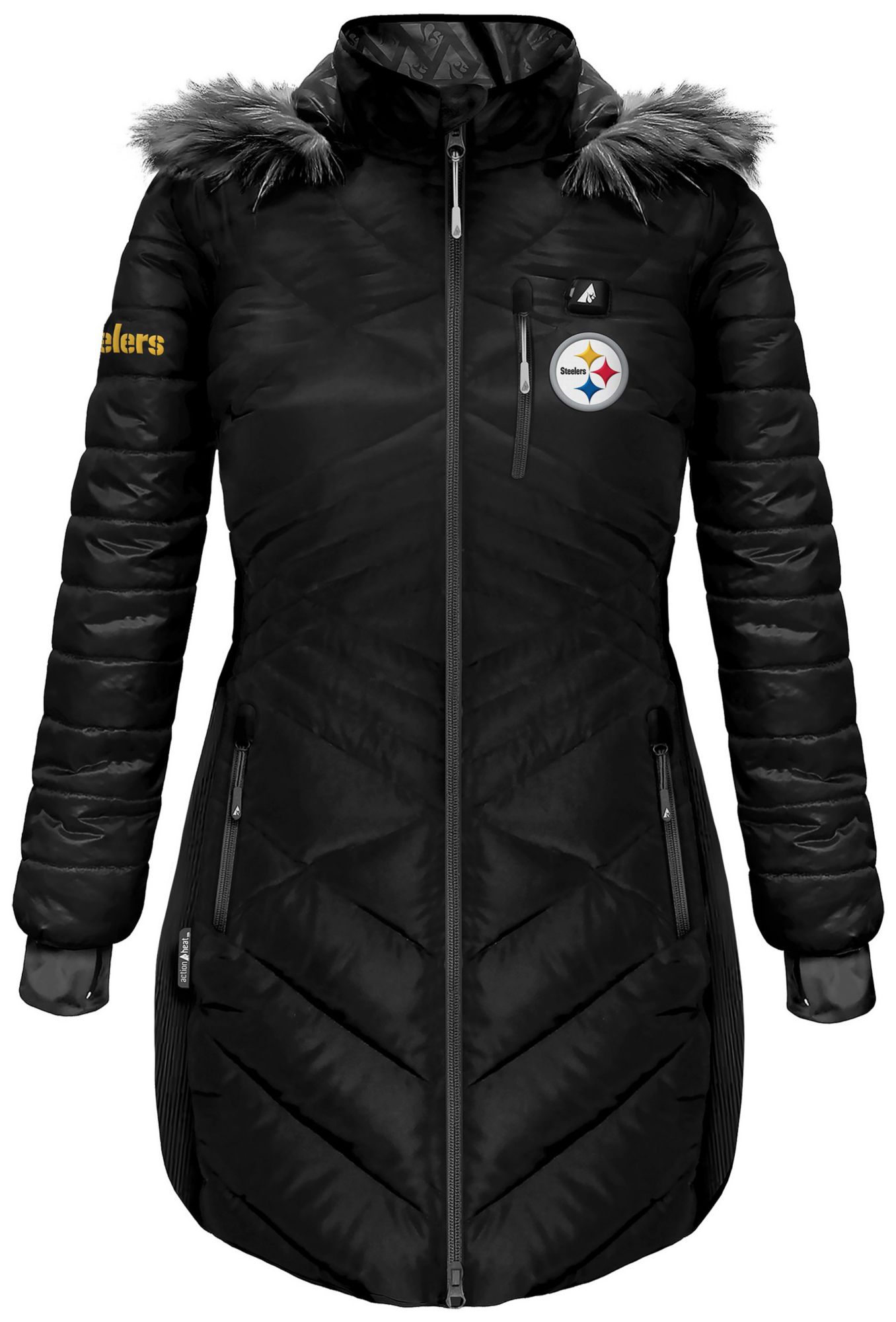 ActionHeat Women's Pittsburgh Steelers Black 5V Battery Heated Puffer Jacket product image