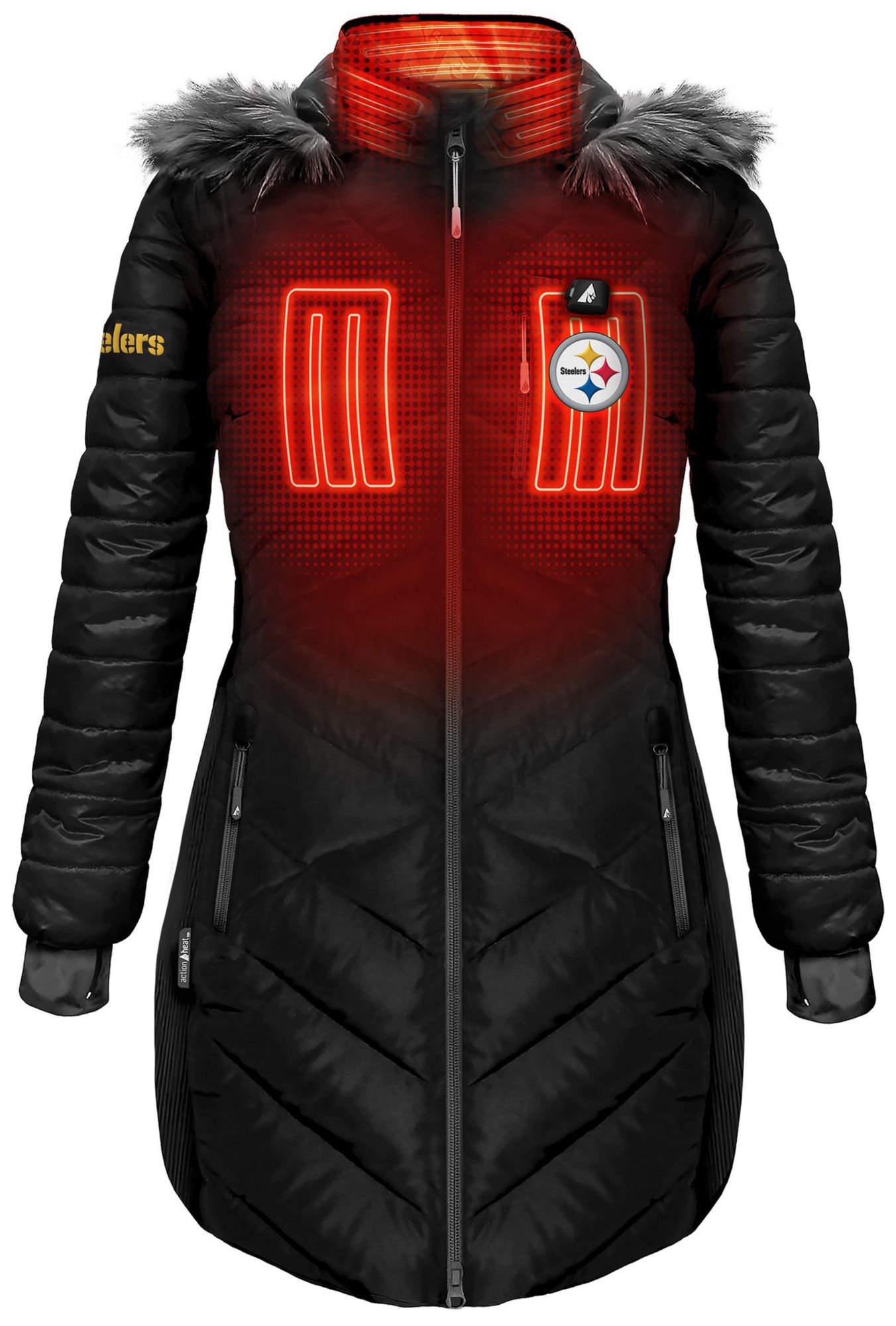 ActionHeat Women's Pittsburgh Steelers Black 5V Battery Heated Puffer Jacket product image