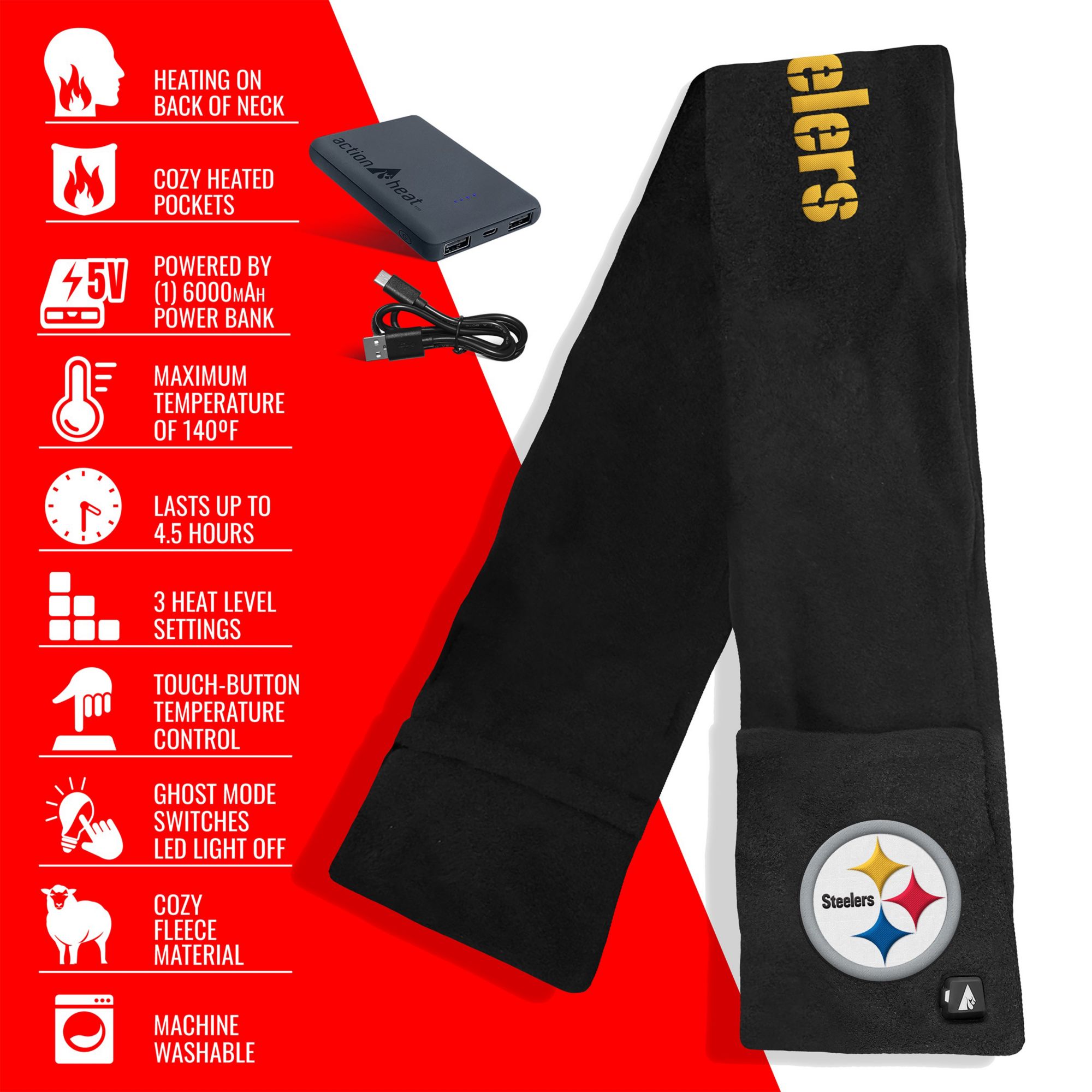 ActionHeat Pittsburgh Steelers 5V Battery Heated Scarf product image