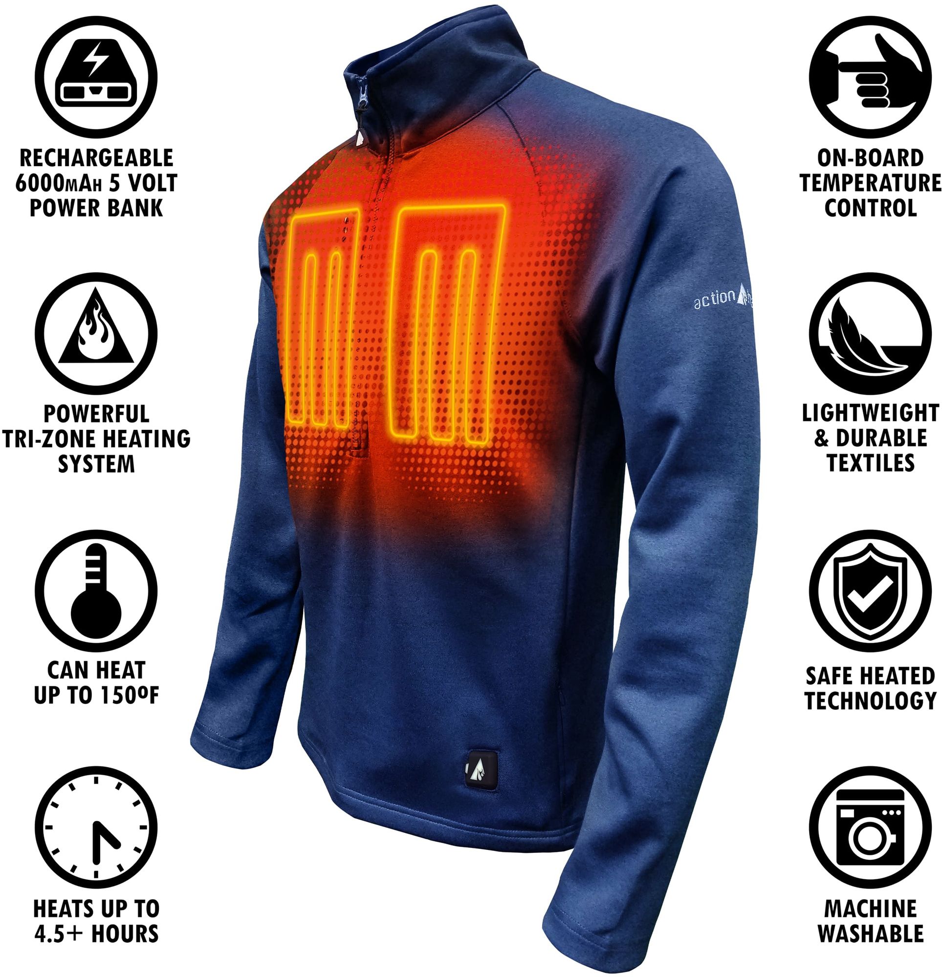 ActionHeat Mens 5V Battery Heated Half Zip Sweatshirt product image