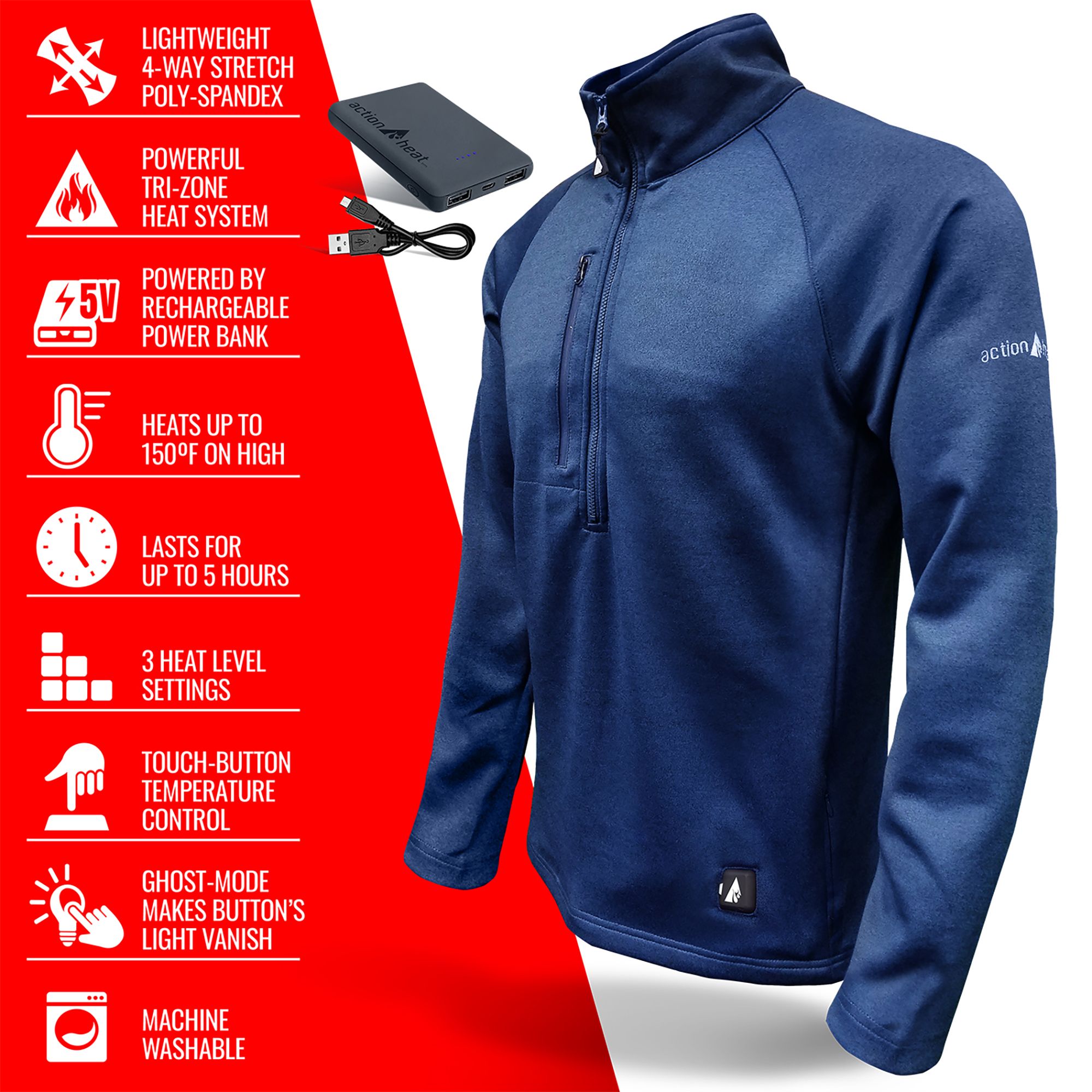 ActionHeat Mens 5V Battery Heated Half Zip Sweatshirt product image