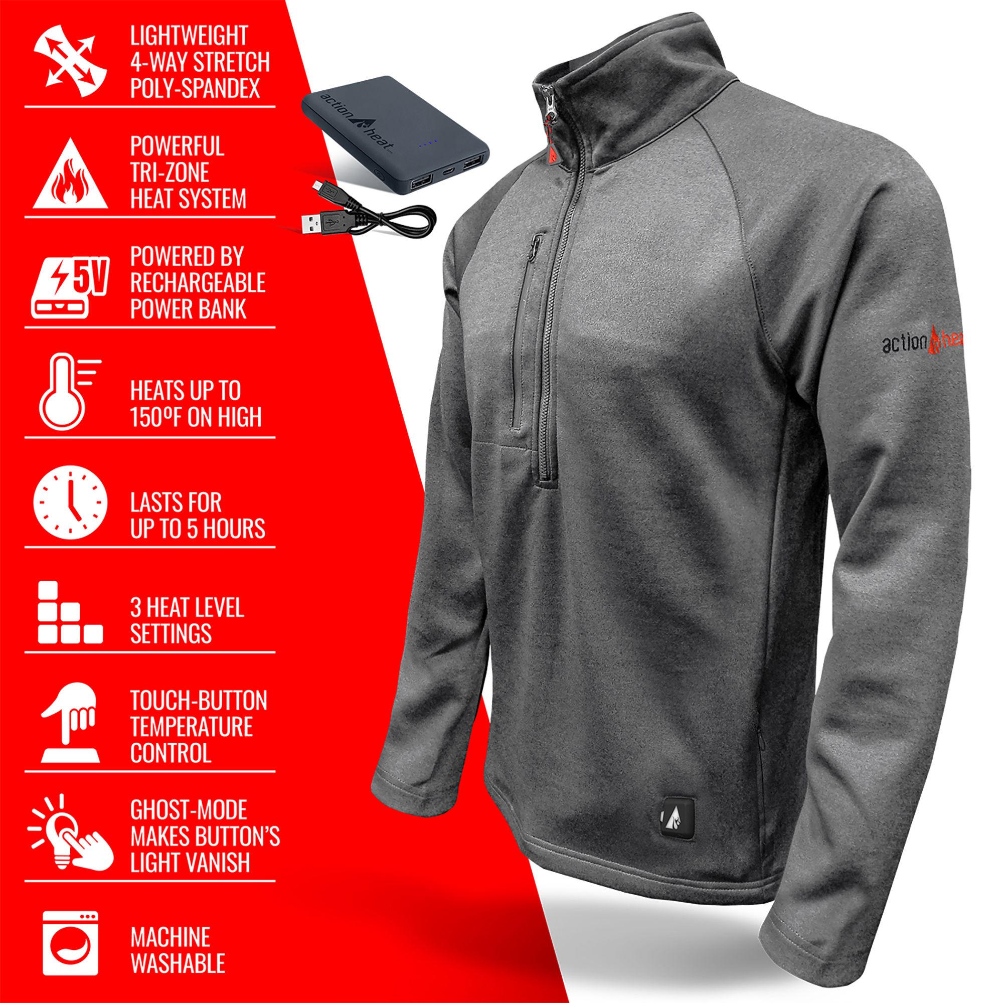 ActionHeat Mens 5V Battery Heated Half Zip Sweatshirt product image