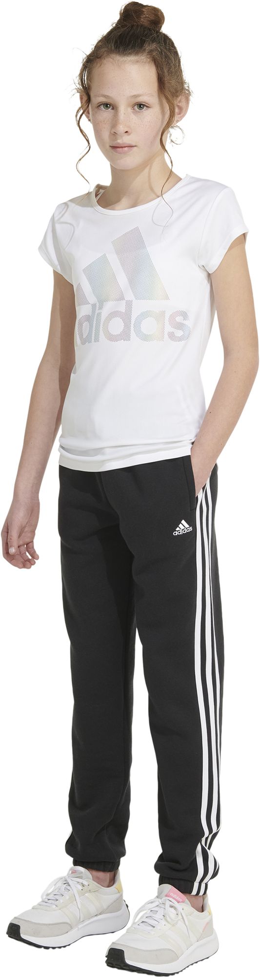 adidas Girls' Elastic Waistband 3-Stripe Cotton Fleece Joggers product image