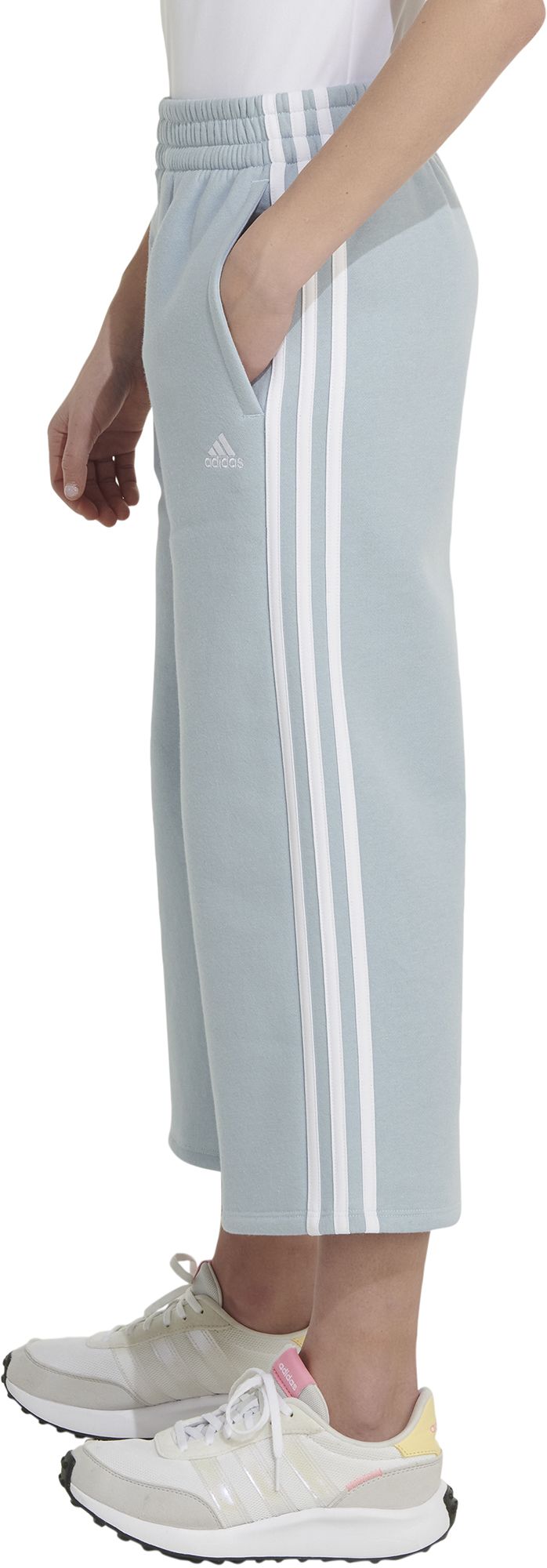 adidas Girls' 3-Stripe Wide Leg Fleece Pants product image