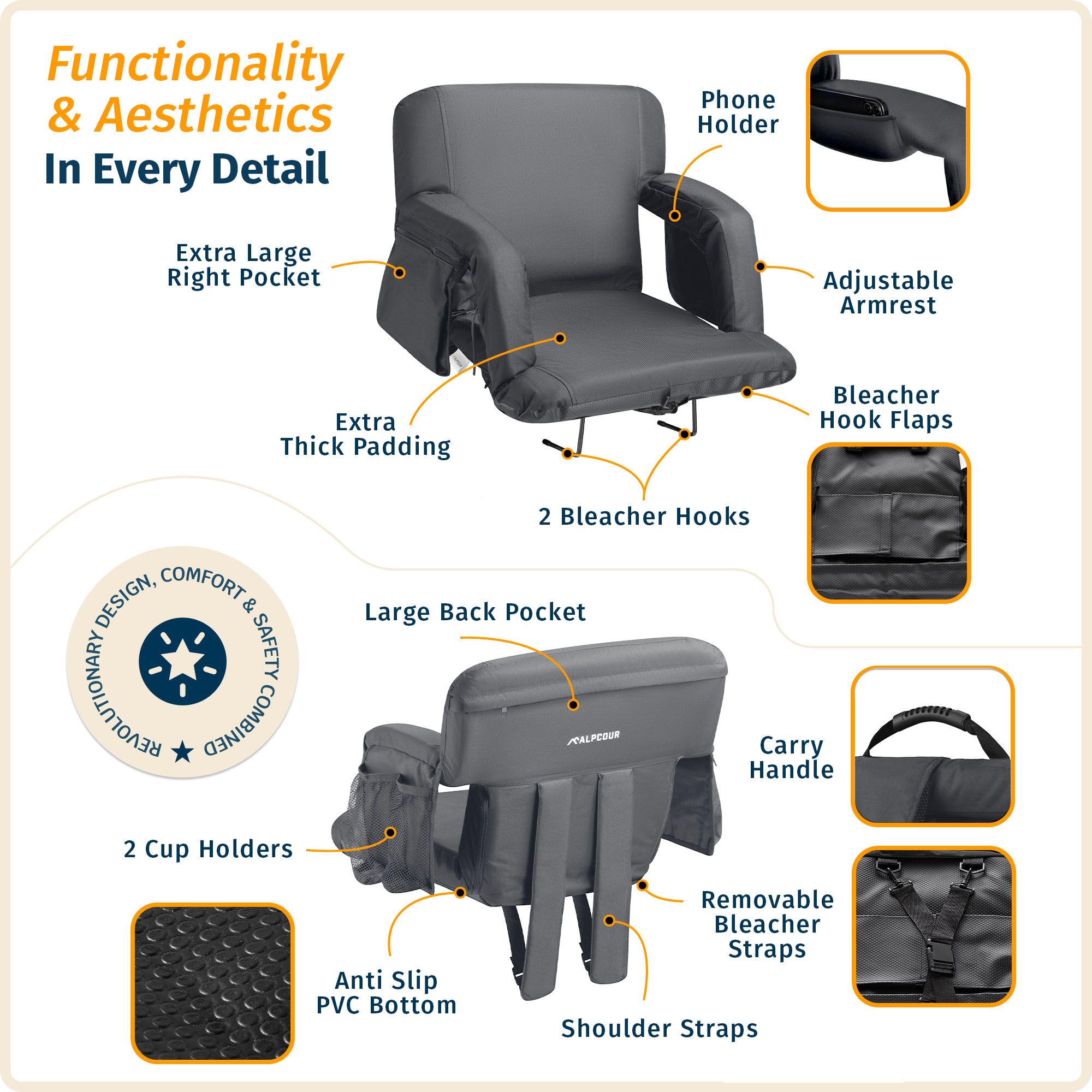 Alpcour 21" Premium Reclining Stadium Seat product image