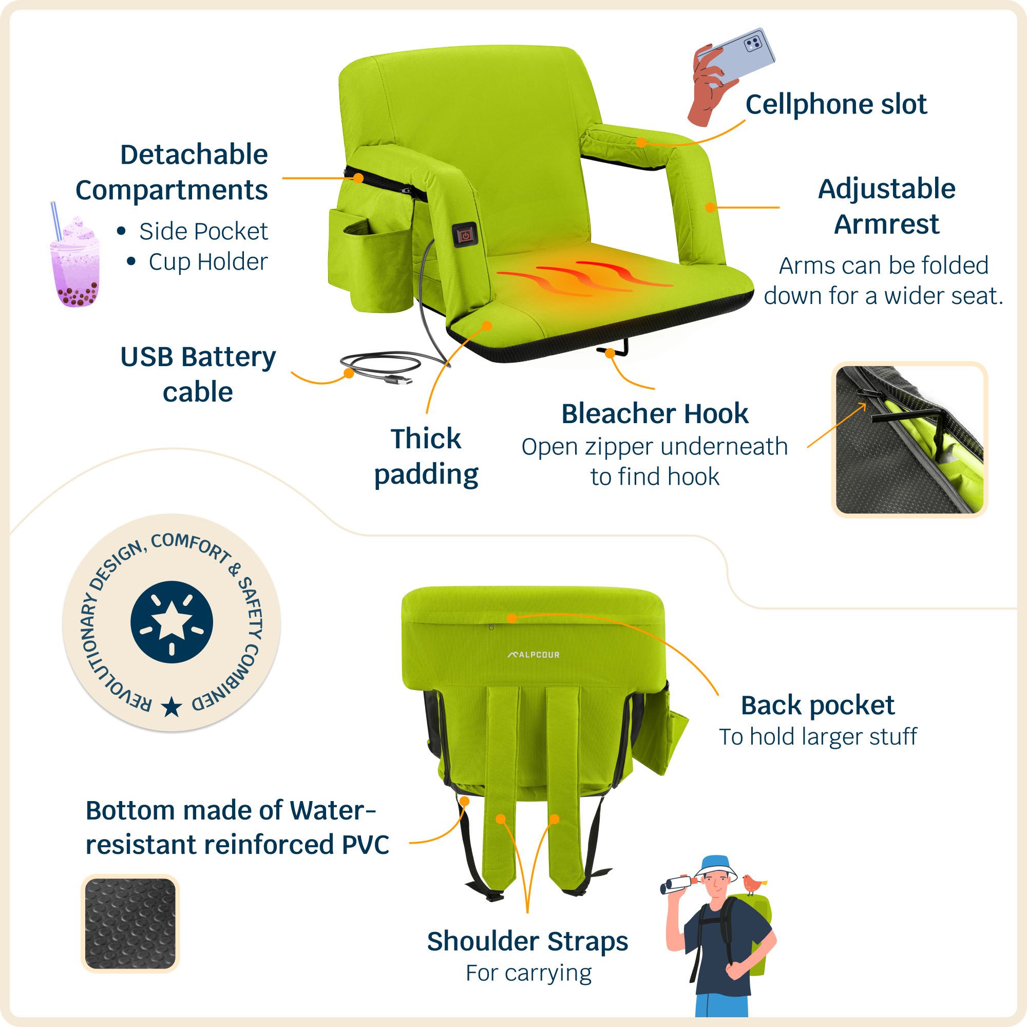 Alpcour 21" Heated Reclining Stadium Seat product image