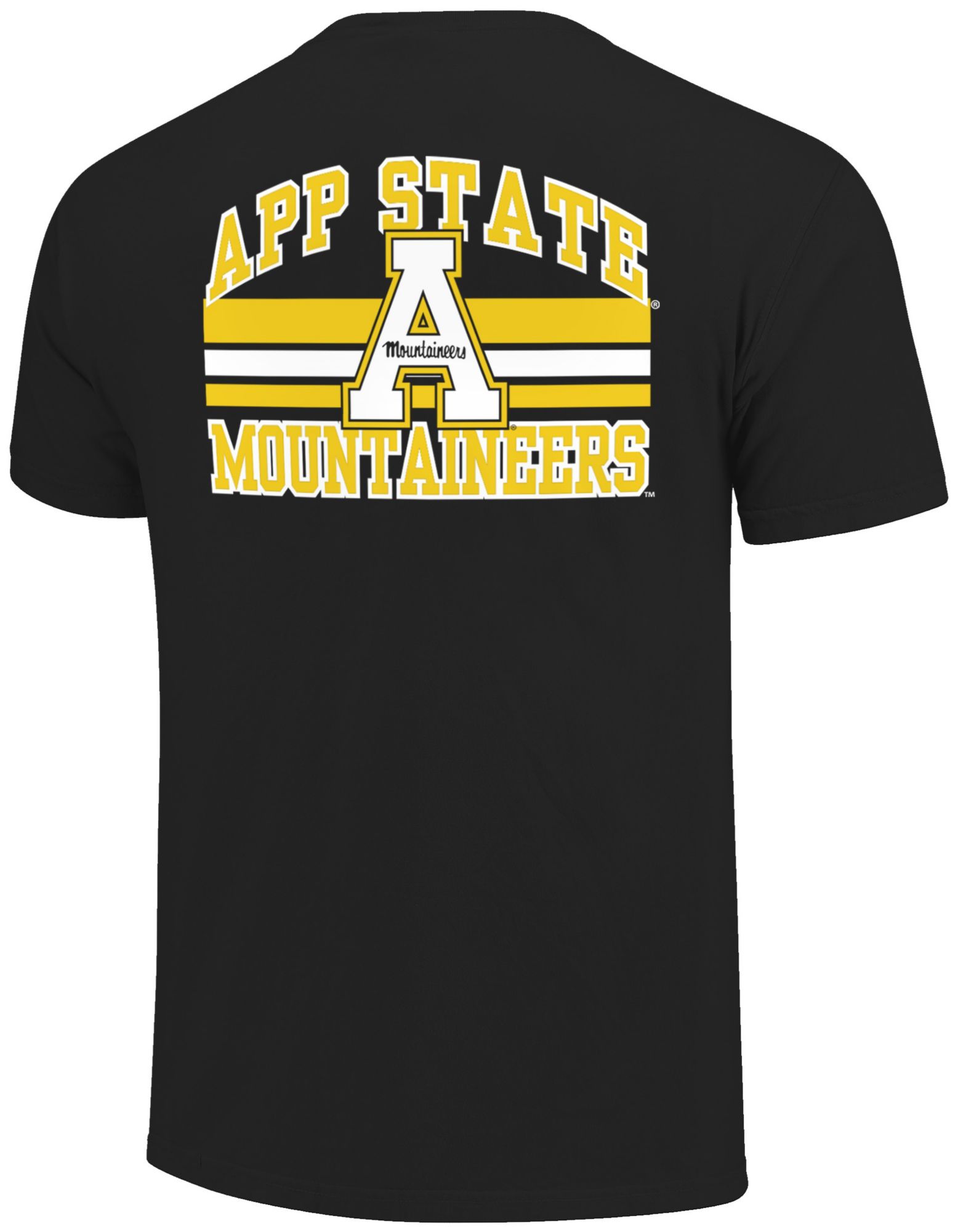 Image One Men's Appalachian State Mountaineers Black Mascot Arched Short Sleeve T-Shirt product image