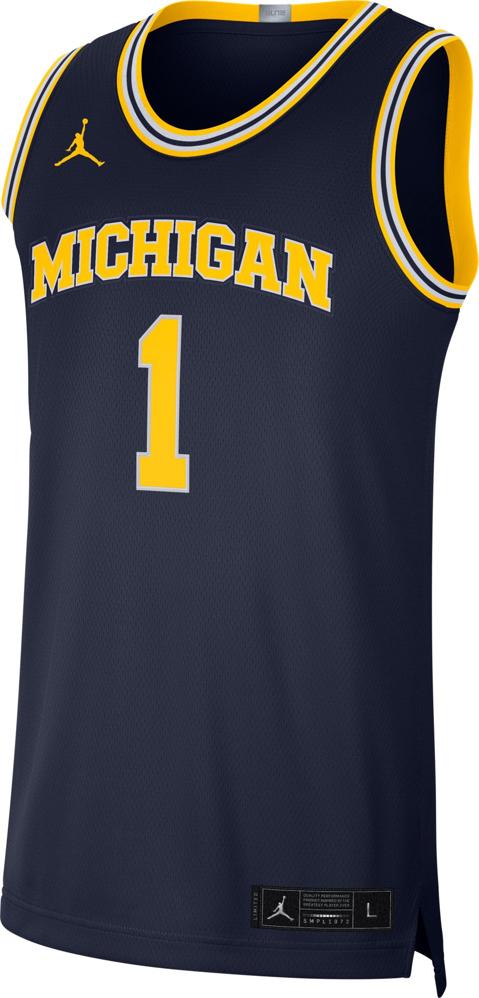 Jordan Men's Michigan Wolverines #1 Blue Limited Basketball Jersey product image