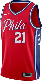 Nike Men's Philadelphia 76ers Joel Embiid #21 Red Dri-FIT Statement Swingman Jersey product image
