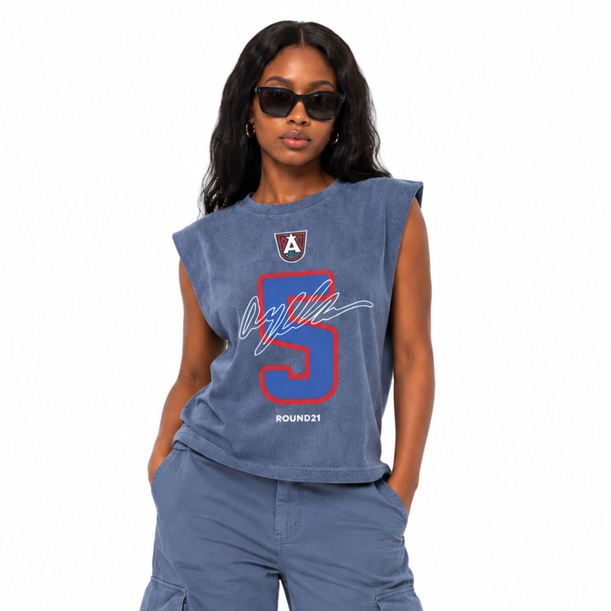 round21 Adult Atlanta Dream Blue Angel Reese #5 Motion Strength T-Shirt product image