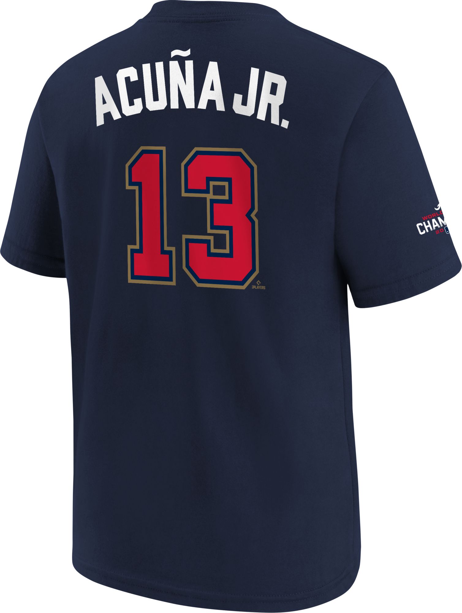 Nike Youth Atlanta Braves Ronald Acuña Jr. #13 2022 Gold Collection Navy Logo T-Shirt product image