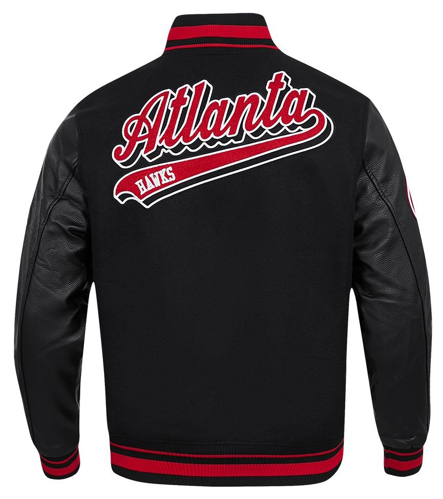 Pro Standard Men's Atlanta Hawks Black Script Tail Rib Wool Varsity Jacket product image