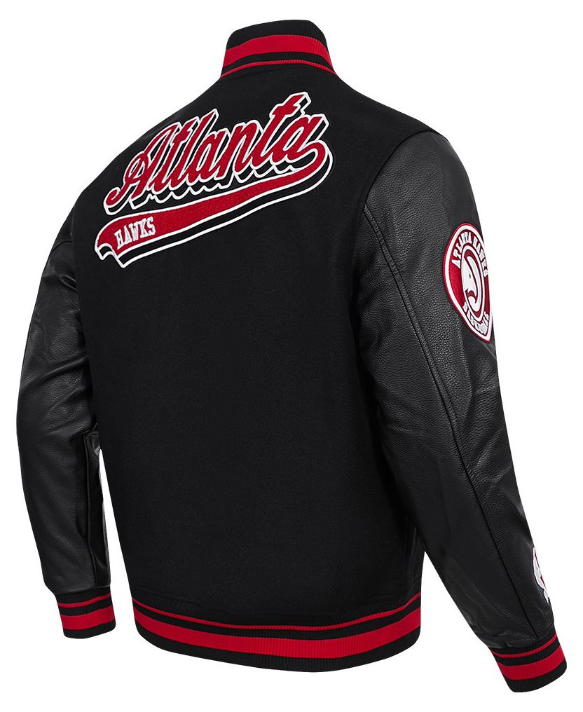 Pro Standard Men's Atlanta Hawks Black Script Tail Rib Wool Varsity Jacket product image
