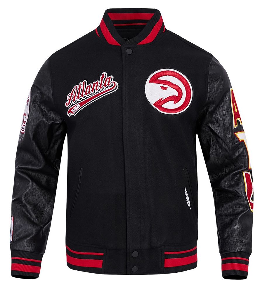 Pro Standard Men's Atlanta Hawks Black Script Tail Rib Wool Varsity Jacket product image