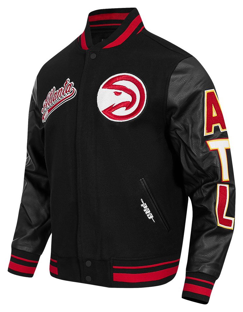 Pro Standard Men's Atlanta Hawks Black Script Tail Rib Wool Varsity Jacket product image