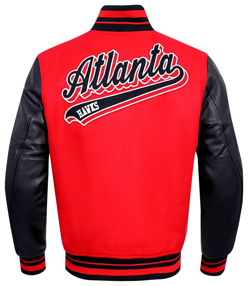 Pro Standard Men's Atlanta Hawks Red Script Tail Rib Wool Varsity Jacket product image