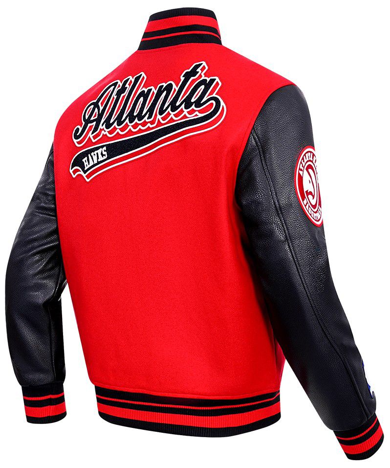 Pro Standard Men's Atlanta Hawks Red Script Tail Rib Wool Varsity Jacket product image