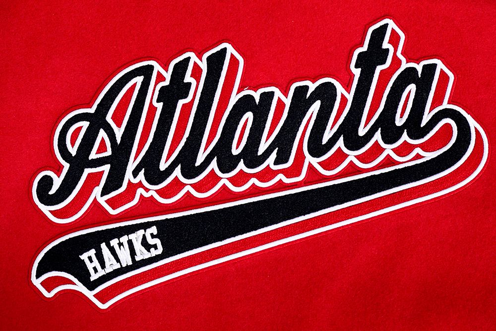 Pro Standard Men's Atlanta Hawks Red Script Tail Rib Wool Varsity Jacket product image