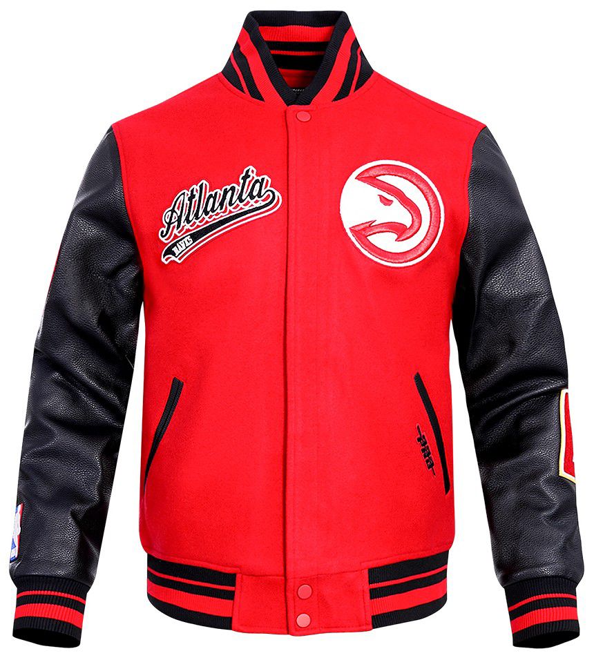 Pro Standard Men's Atlanta Hawks Red Script Tail Rib Wool Varsity Jacket product image
