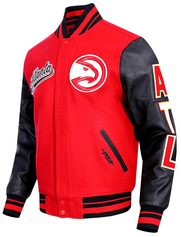 Pro Standard Men's Atlanta Hawks Red Script Tail Rib Wool Varsity Jacket product image