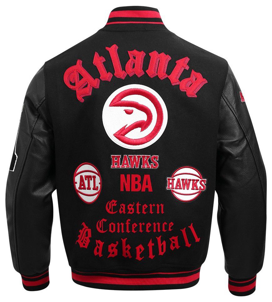 Pro Standard Men's Atlanta Hawks Black Old English Rib Wool Varsity Jacket product image