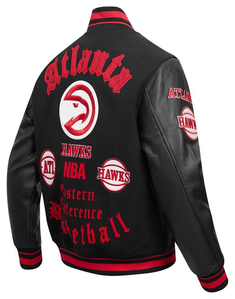 Pro Standard Men's Atlanta Hawks Black Old English Rib Wool Varsity Jacket product image