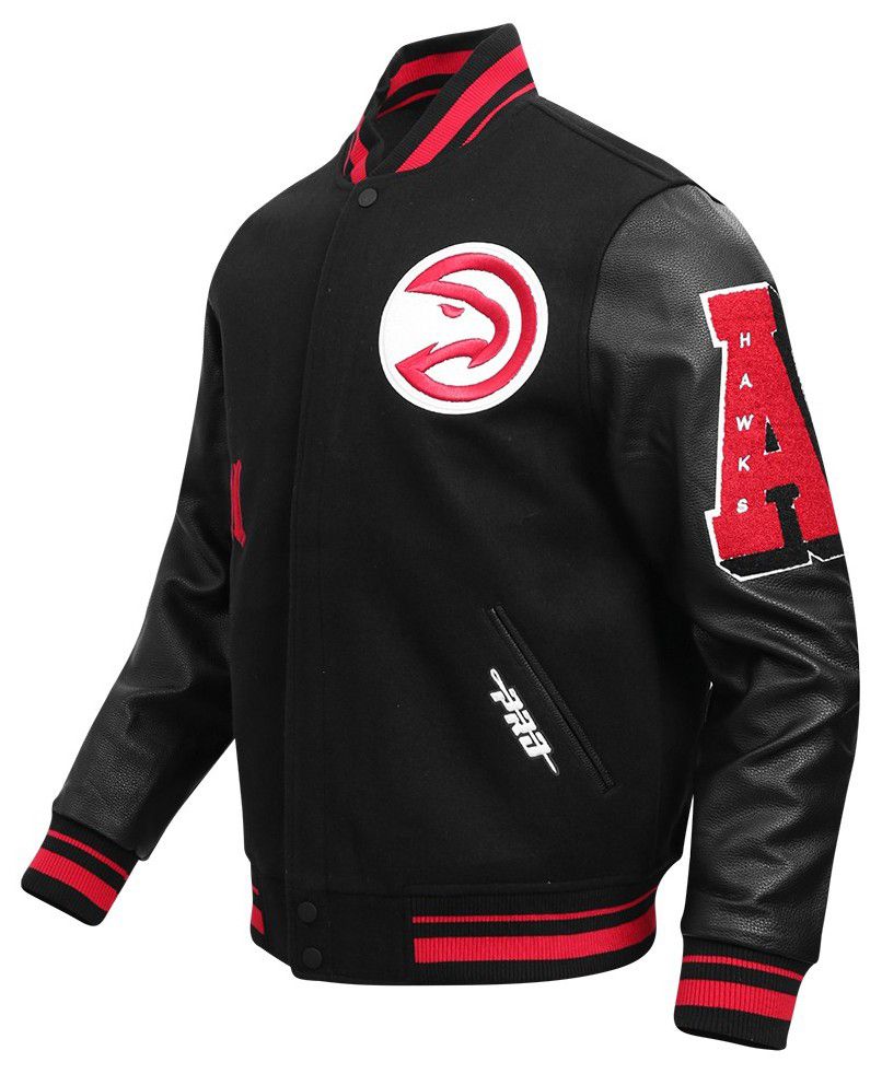 Pro Standard Men's Atlanta Hawks Black Old English Rib Wool Varsity Jacket product image