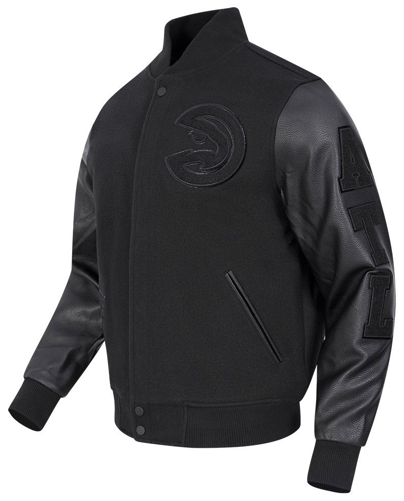 Pro Standard Men's Atlanta Hawks Triple Black Wool Varsity Jacket product image